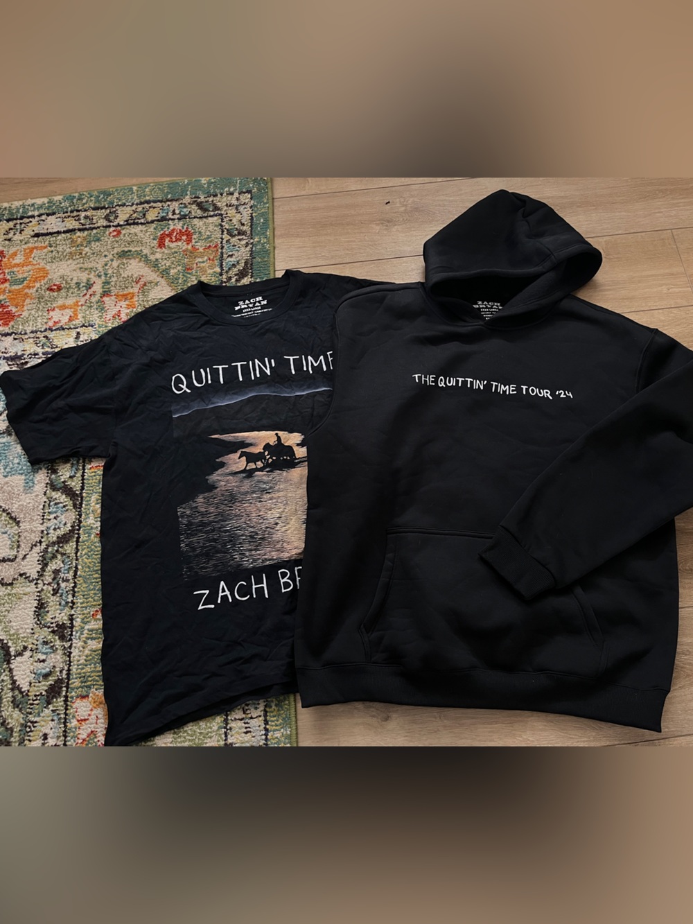 Lot 2 Zach Bryan 2024 Quittin Time Tour Black Hoodie & Tee 4XL XXXXL Great